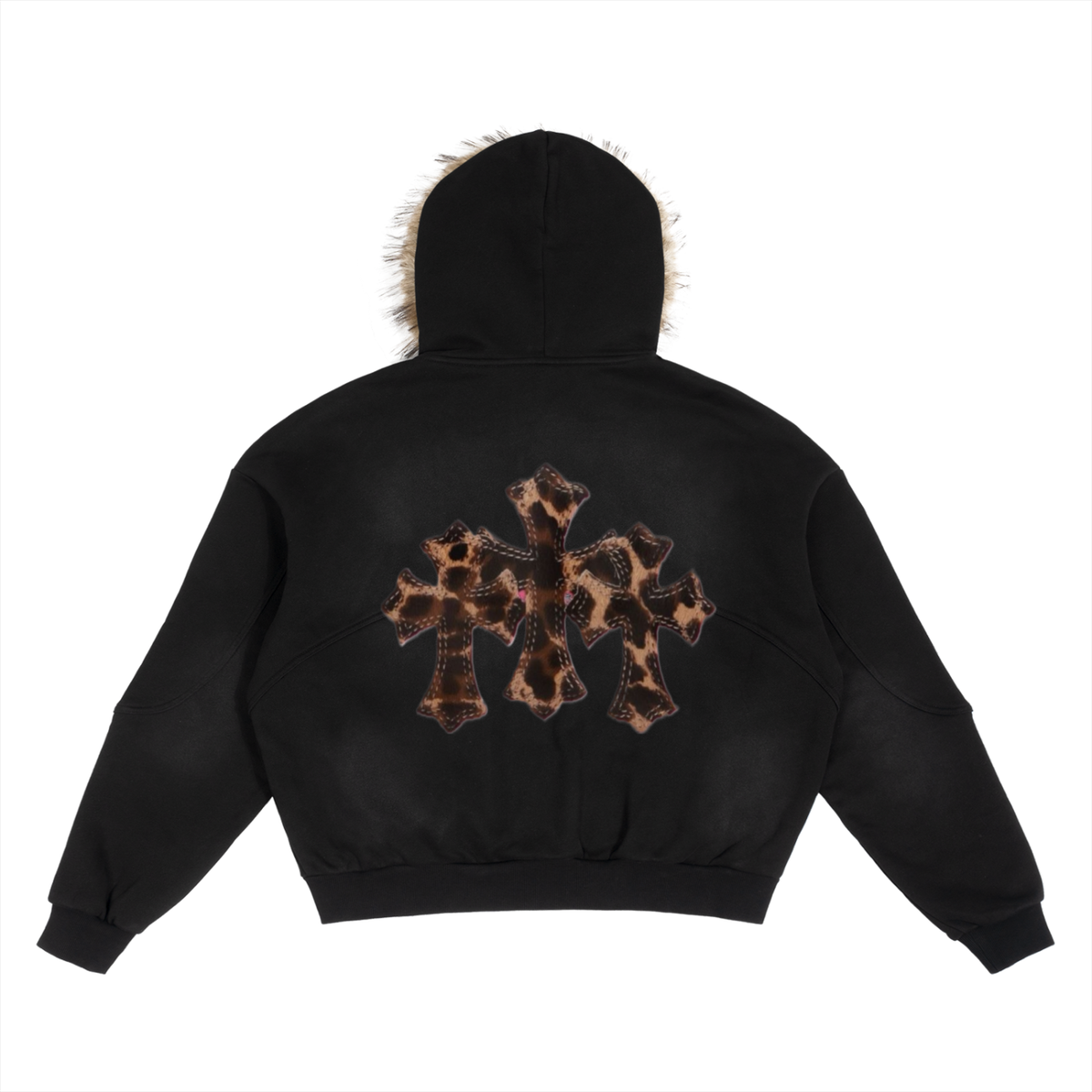 Sun Fade Boxy Detachable Fur Hoodie