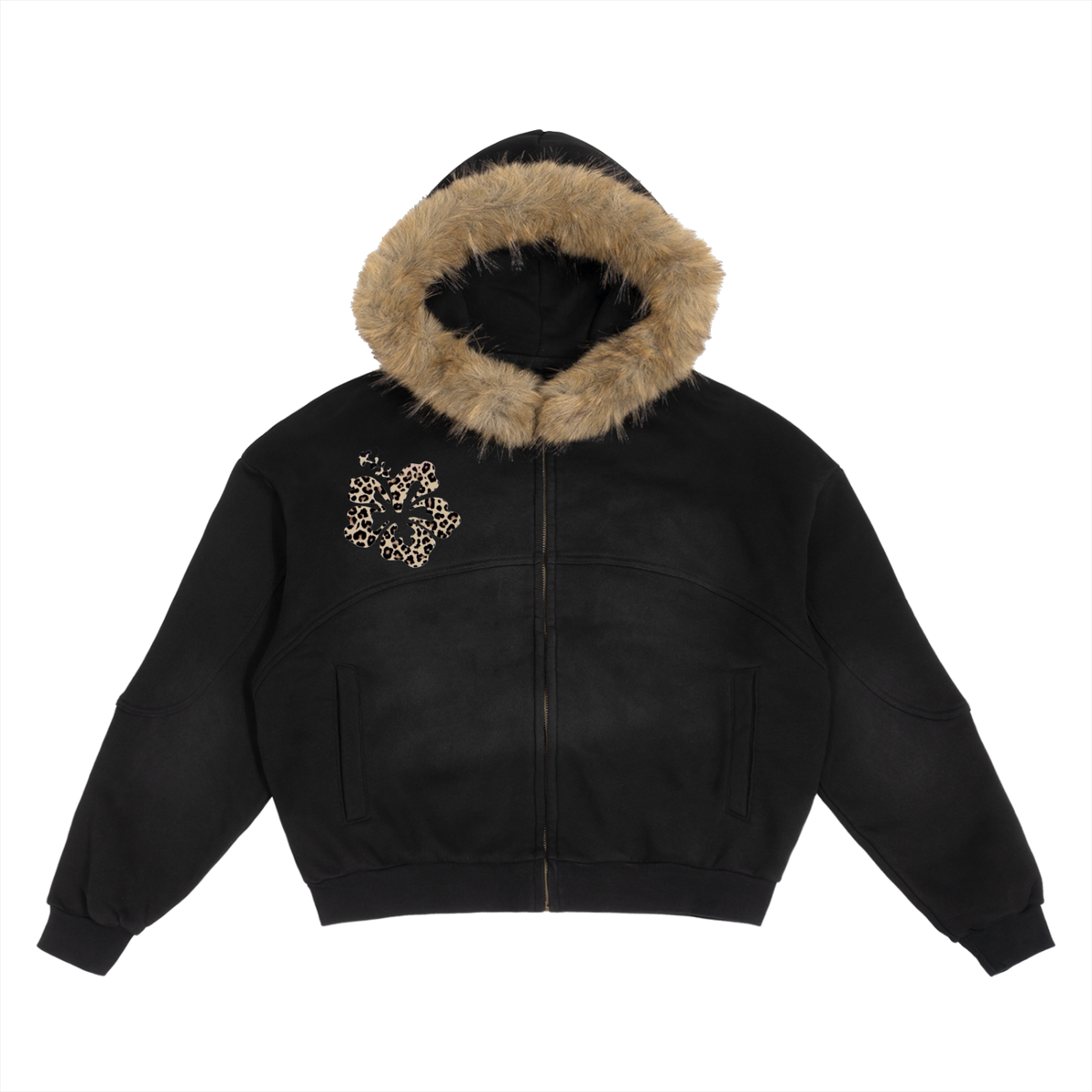 Sun Fade Boxy Detachable Fur Hoodie